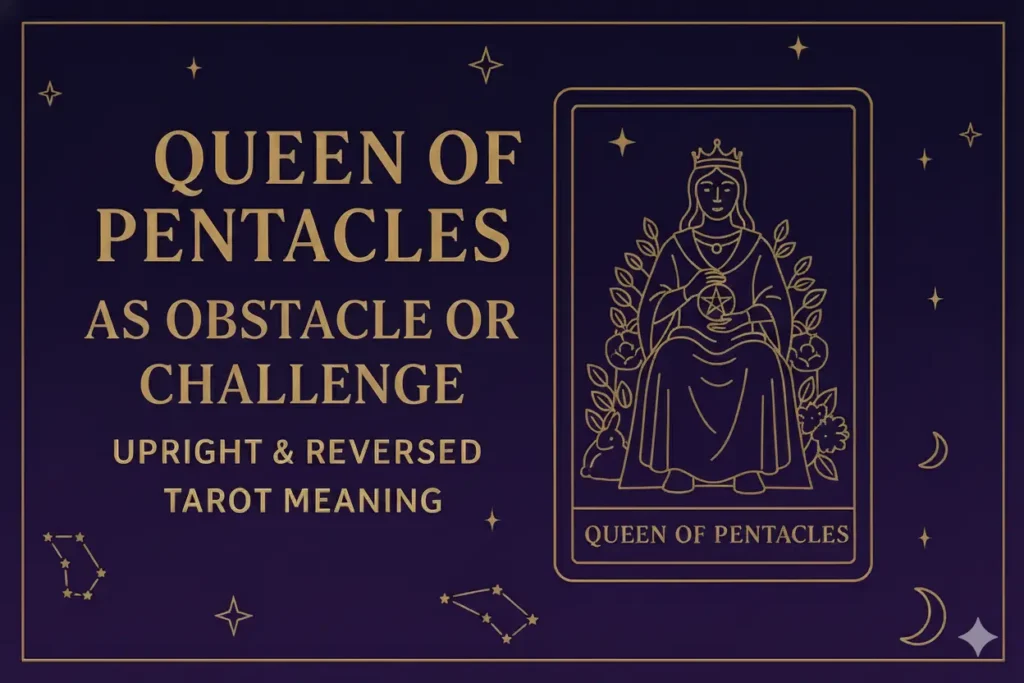 Queen of Pentacles as Obstacle or Challenge — Upright & Reversed Tarot Meaning
