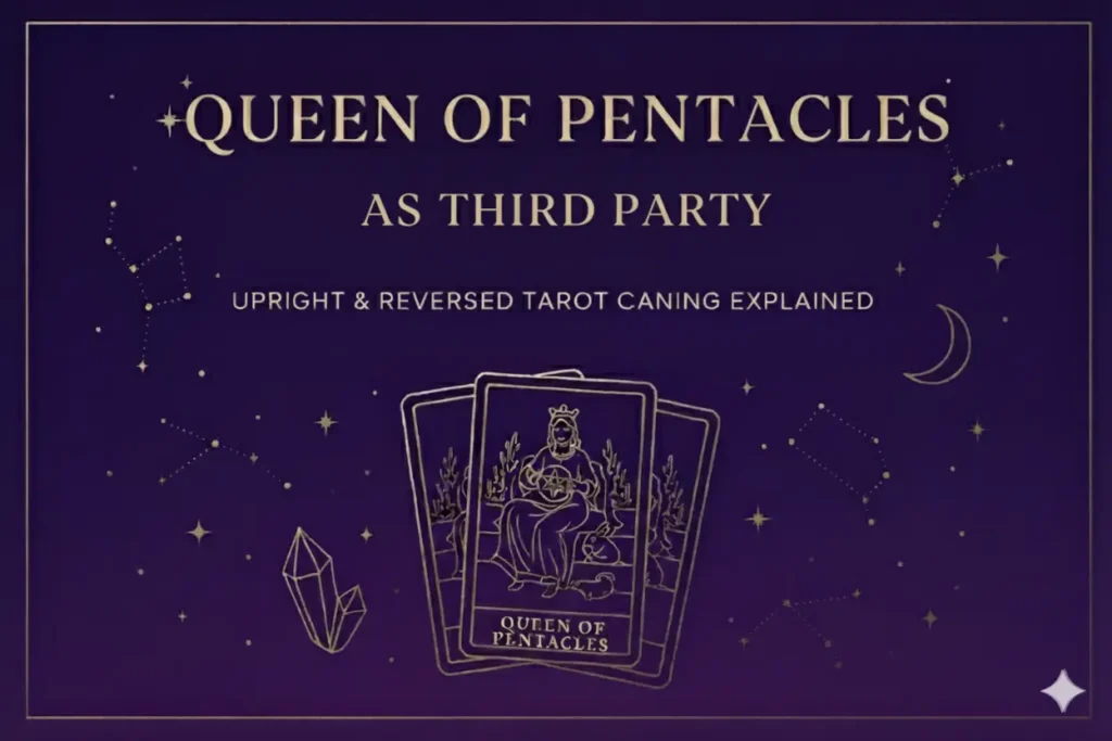 Queen of Pentacles as Third Party — Upright & Reversed Tarot Card Meaning