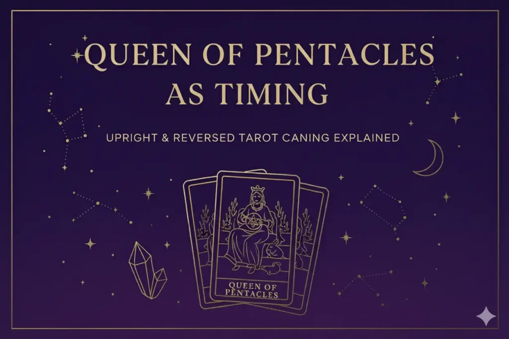Queen of Pentacles as Timing — Upright & Reversed Tarot Card Meaning