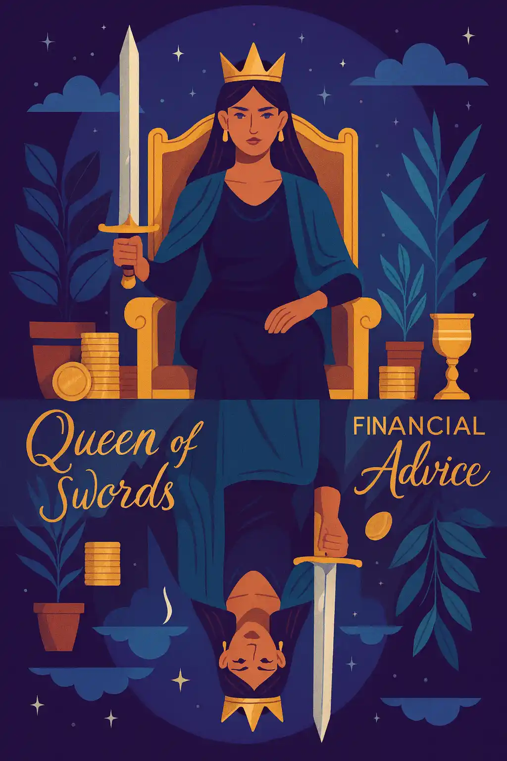 Queen of Swords as Financial Advice (Upright & Reversed) — Tarot Card Meaning