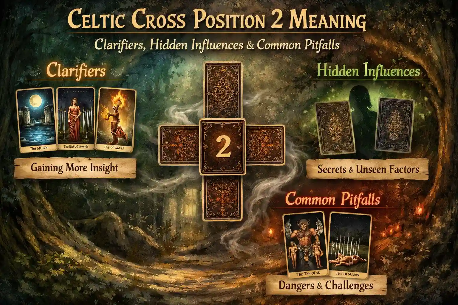 Celtic Cross Position 2 Meaning — Clarifiers, Hidden Influences & Common Pitfalls