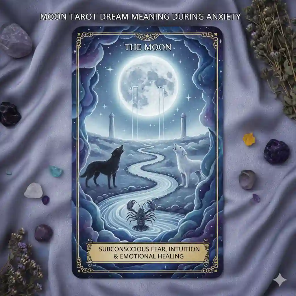 Moon Tarot Card Dream Meaning During Anxiety — Subconscious Fear, Intuition & Emotional Healing Moon Tarot Card Dream Meaning During Anxiety — Subconscious Fear, Intuition & Emotional Healing