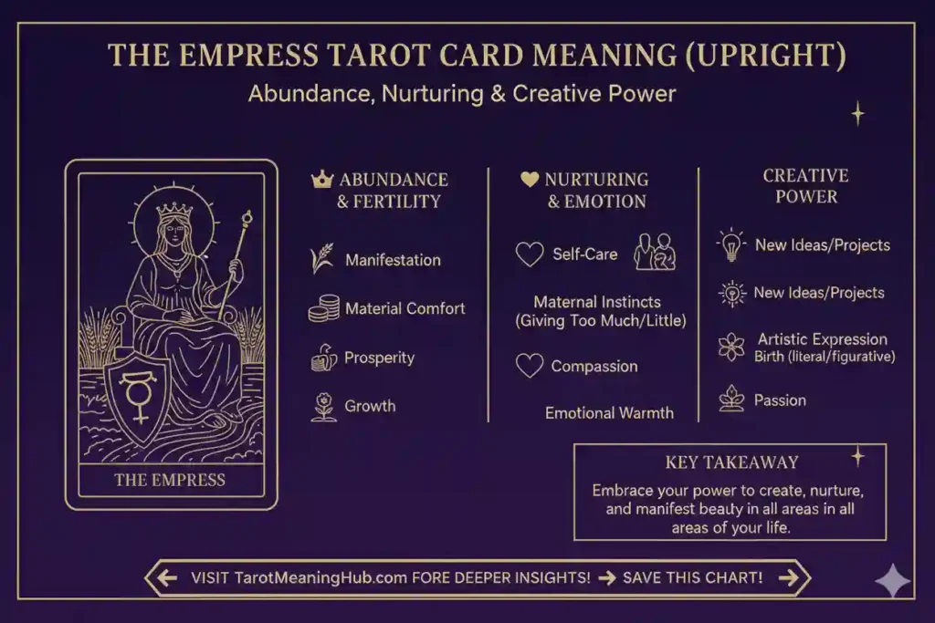 The Empress Tarot Card Meaning (Upright) — Abundance, Nurturing & Creative Power The Empress Tarot Card Meaning (Upright) — Abundance, Nurturing & Creative Power