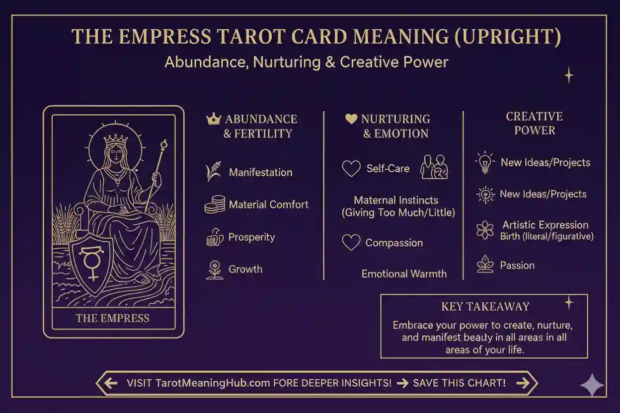 The Empress Tarot Card Meaning (Upright) — Abundance, Nurturing & Creative Power The Empress Tarot Card Meaning (Upright) — Abundance, Nurturing & Creative Power
