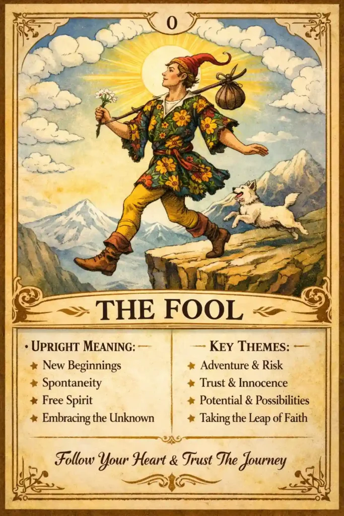 The Fool (0) Tarot Card Meaning — Upright Interpretation & Key Themes