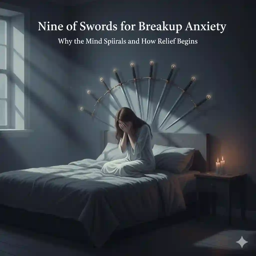 Nine of Swords for Breakup Anxiety — Why the Mind Spirals and How Relief Begins