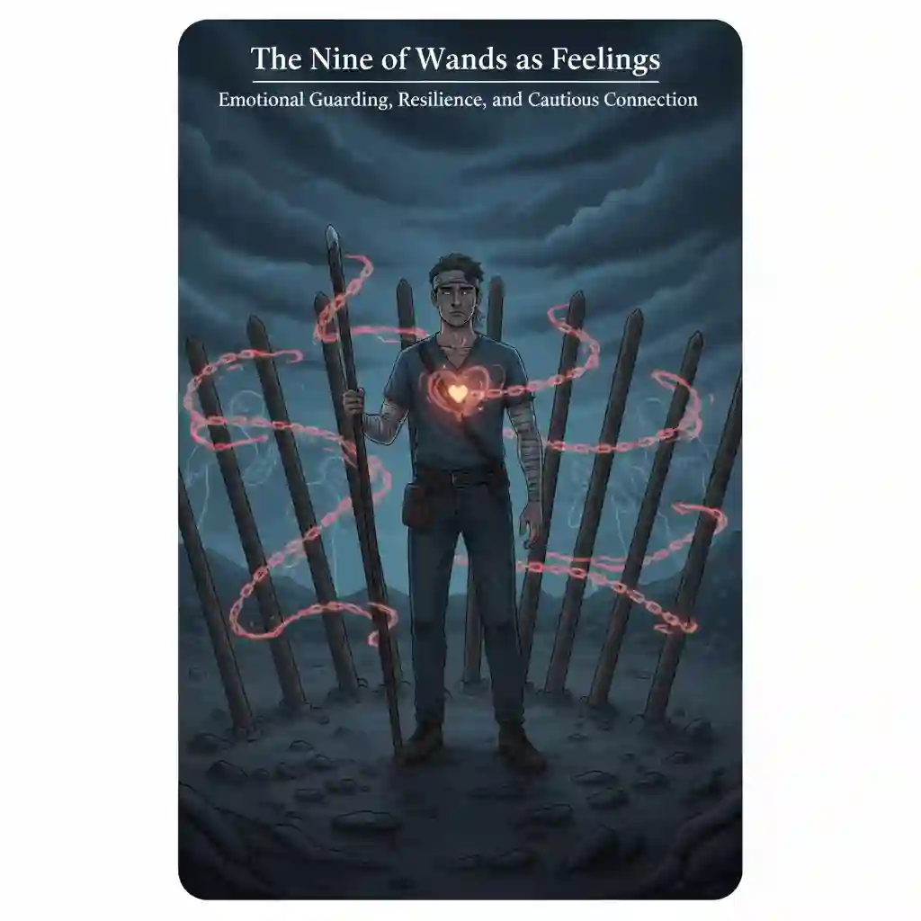 Nine of Wands as Feelings — Emotional Guarding, Resilience, and Cautious Connection