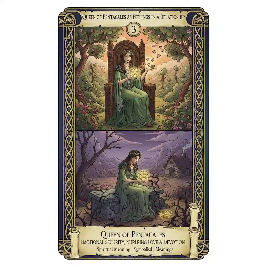 Queen of Pentacles as Feelings in a Relationship — Emotional Security, Nurturing Love & Long-Term Devotion