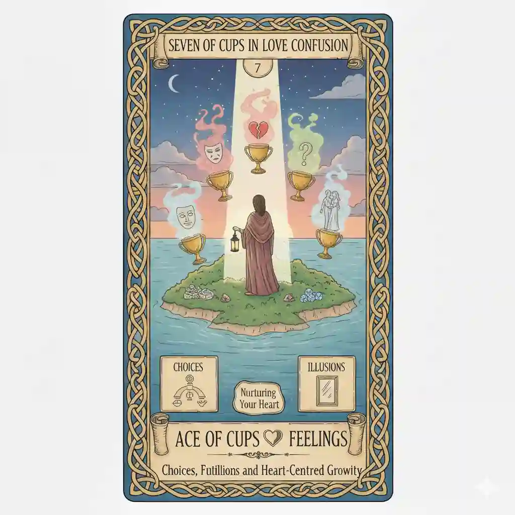 Seven of Cups in Love Confusion — Choices, Illusions & Heart Clarity