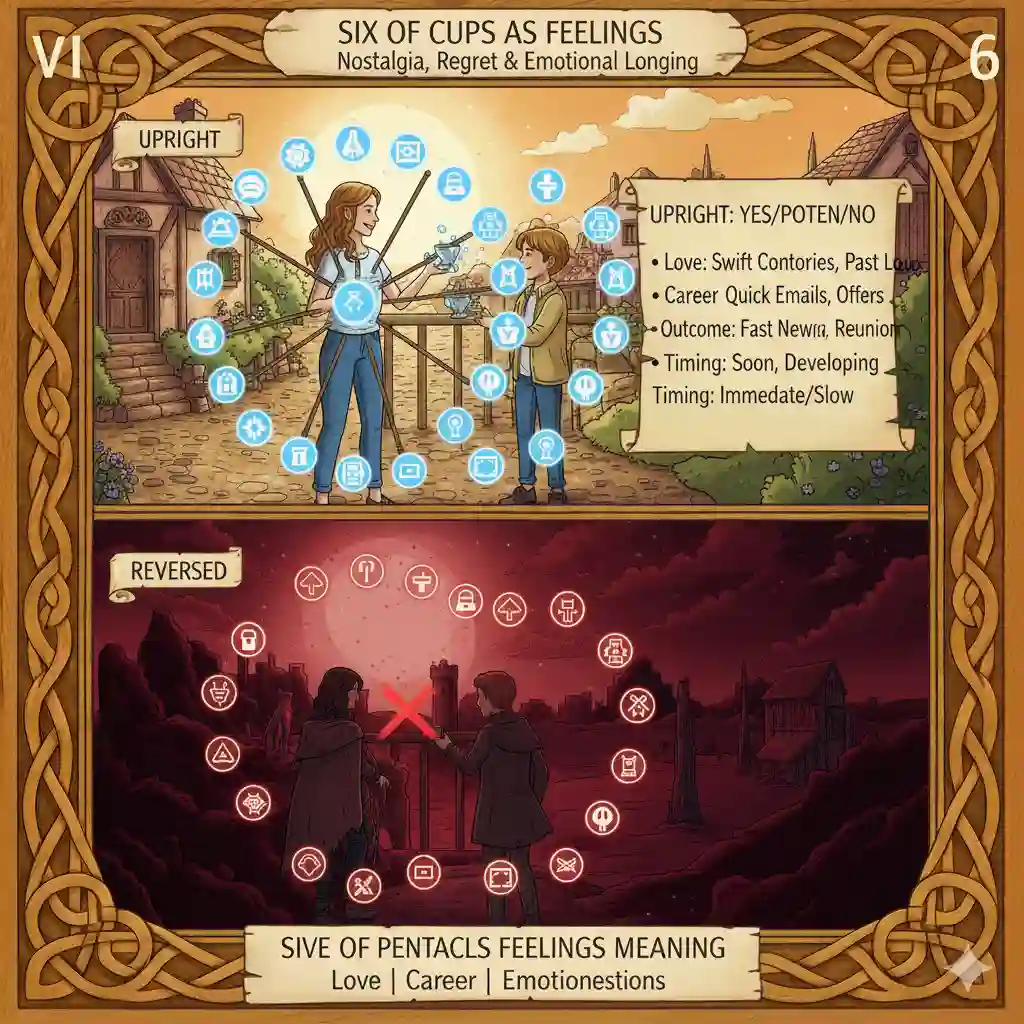 Six of Cups as Feelings — Nostalgia, Regret & Emotional Longing (Upright & Reversed)