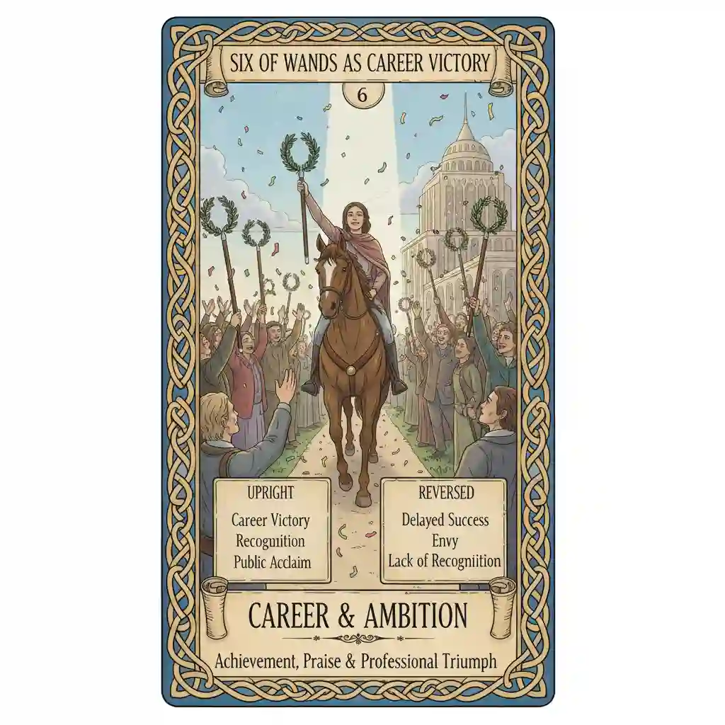 Six of Wands as Career Victory & Recognition — Upright & Reversed Meanings Six of Wands as Career Victory & Recognition — Upright & Reversed Meanings