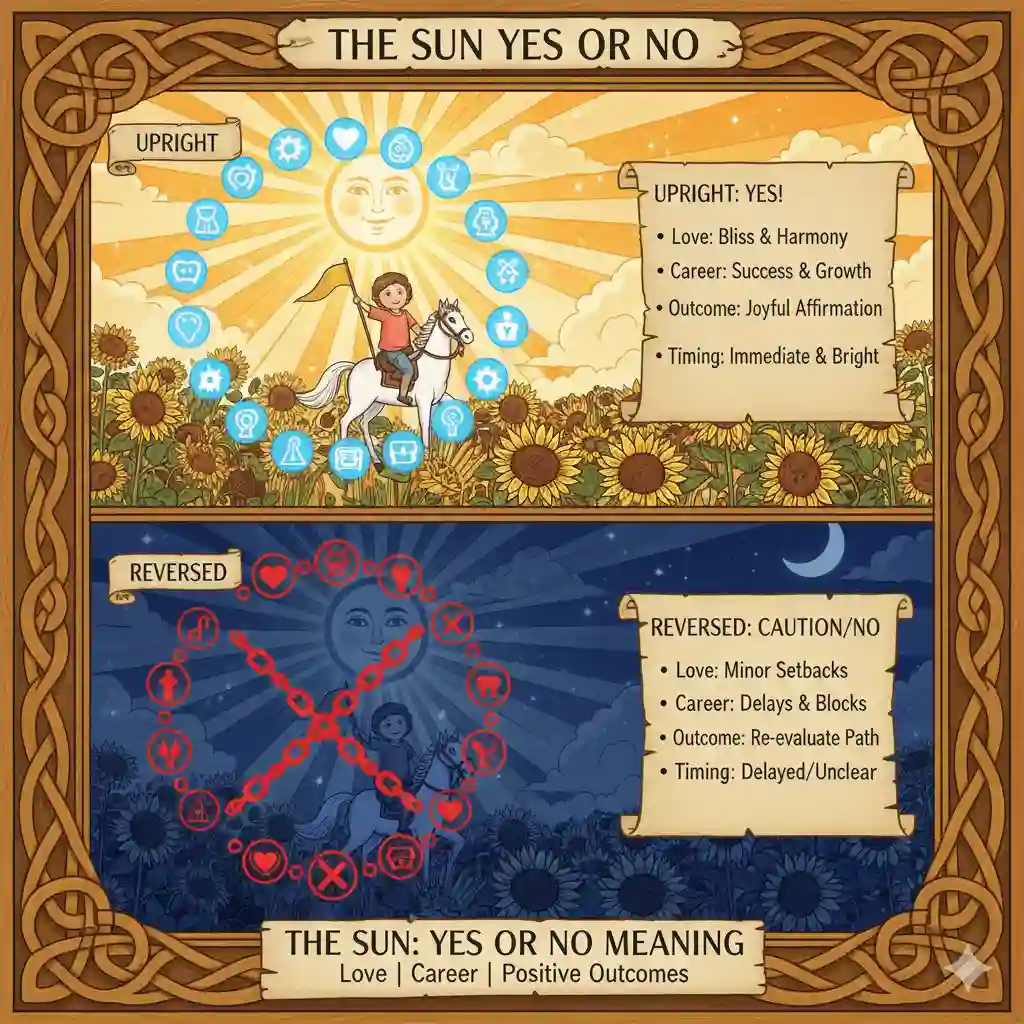 The Sun Yes or No — Upright & Reversed Meaning in Love, Career & Positive Outcomes